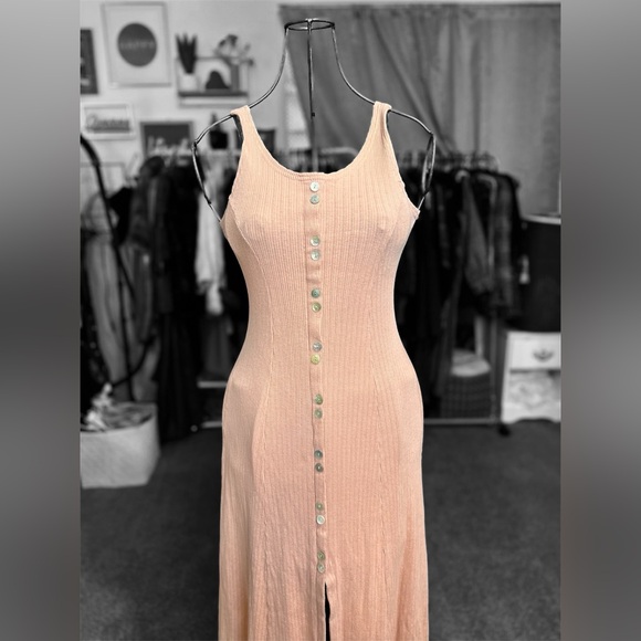 Vintage 90s salmon button up dress, small - Picture 5 of 12